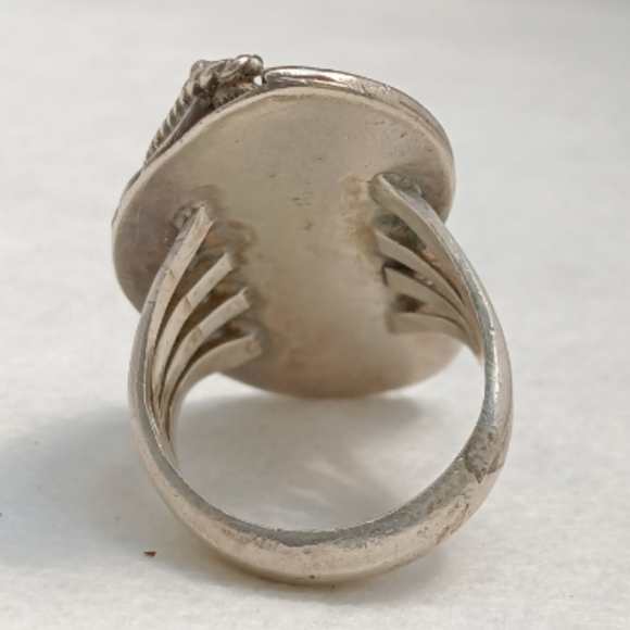 Native American Turquoise Red Coral Statement Sterling Silver Ring - Picture 7 of 7